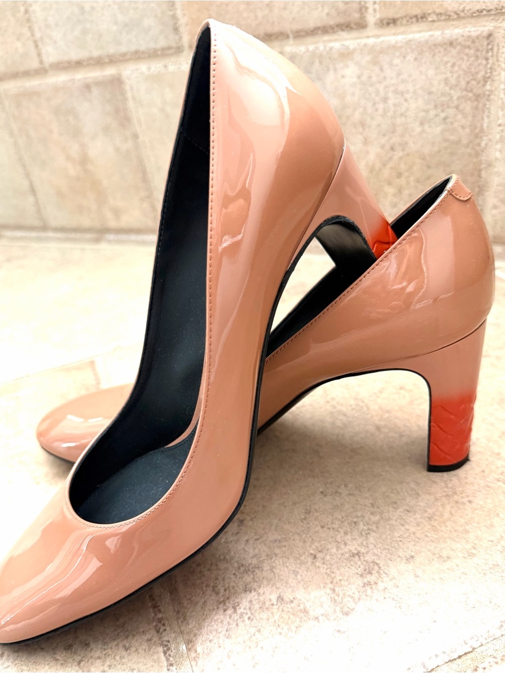 Bottega Veneta Patent Nude Pink Mid-Heel Pumps